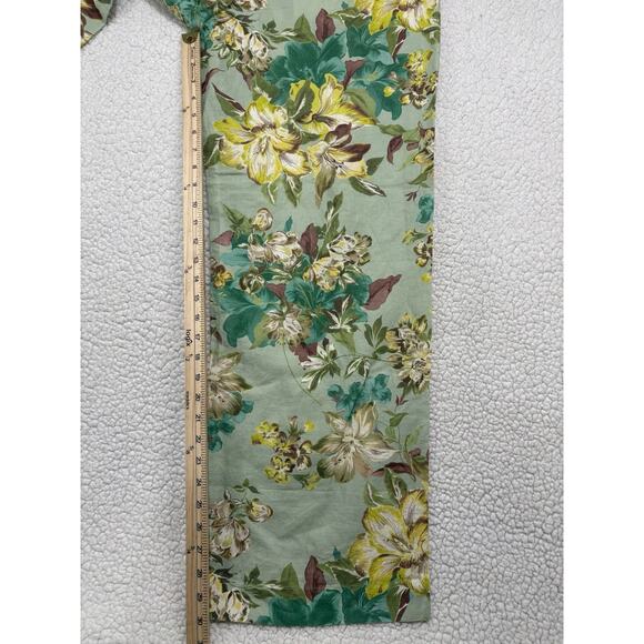 NWT Talbots Wide Leg Washed Linen Cotton Pants Floral Sz Medium Pull On Elastic - Picture 8 of 9